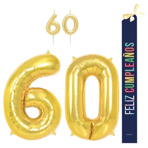 OH YEAH Dekorationsset zum 60. Geburtstag, goldfarben, Folienballons, 100 cm + Kerzen + Band zum Geburtstag – Party 18 20 30 40 50 60 70 80 90 Jahre – Mann und Frau – geeignet für Helio OH YEAH Dekorationsset zum 60. Geburtstag, goldfarben, Folienballons, 100 cm + Kerzen + Band zum Geburtstag – Party 18 20 30 40 50 60 70 80 90 Jahre – Mann und Frau – geeignet für Helio von OH YEAH