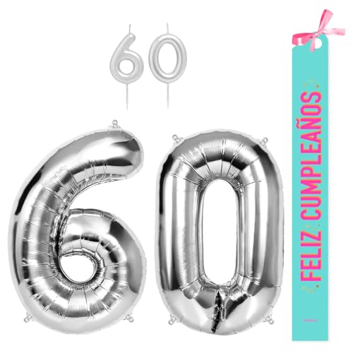 OH YEAH Dekorationsset zum 60. Geburtstag, silberfarben, Folienballons, 100 cm + Kerzen + Band zum Geburtstag – Party 18 20 30 40 50 60 70 80 90 Jahre – Mann und Frau – geeignet für Helio OH YEAH Dekorationsset zum 60. Geburtstag, silberfarben, Folienballons, 100 cm + Kerzen + Band zum Geburtstag – Party 18 20 30 40 50 60 70 80 90 Jahre – Mann und Frau – geeignet für Helio von OH YEAH