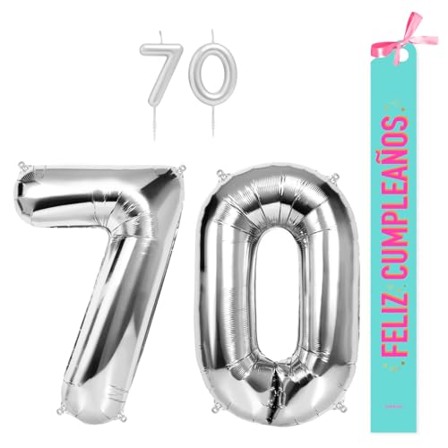 OH YEAH Dekorationsset zum 70. Geburtstag, silberfarben, Folienballons, 100 cm + Kerzen + Band zum Geburtstag – Party 18 20 30 40 50 60 70 80 90 Jahre – Mann und Frau – geeignet für Helio OH YEAH Dekorationsset zum 70. Geburtstag, silberfarben, Folienballons, 100 cm + Kerzen + Band zum Geburtstag – Party 18 20 30 40 50 60 70 80 90 Jahre – Mann und Frau – geeignet für Helio von OH YEAH