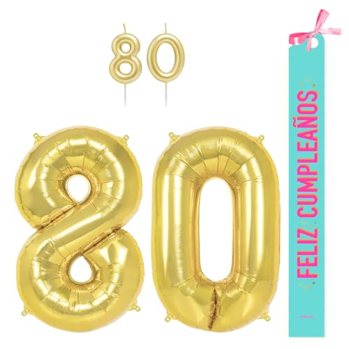 OH YEAH Dekorationsset zum 80. Geburtstag, goldfarben, Folienballons, 100 cm + Kerzen + Band zum Geburtstag – Party 18 20 30 40 50 60 70 80 90 Jahre – Mann und Frau – geeignet für Helio OH YEAH Dekorationsset zum 80. Geburtstag, goldfarben, Folienballons, 100 cm + Kerzen + Band zum Geburtstag – Party 18 20 30 40 50 60 70 80 90 Jahre – Mann und Frau – geeignet für Helio von OH YEAH