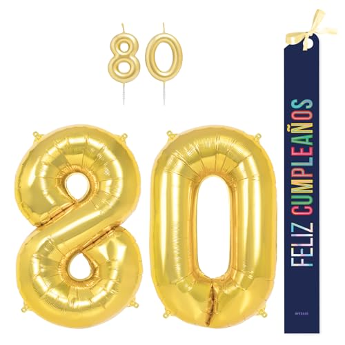 OH YEAH Dekorationsset zum 80. Geburtstag, goldfarben, Folienballons, 100 cm + Kerzen + Band zum Geburtstag – Party 18 20 30 40 50 60 70 80 90 Jahre – Mann und Frau – geeignet für Helio OH YEAH Dekorationsset zum 80. Geburtstag, goldfarben, Folienballons, 100 cm + Kerzen + Band zum Geburtstag – Party 18 20 30 40 50 60 70 80 90 Jahre – Mann und Frau – geeignet für Helio von OH YEAH