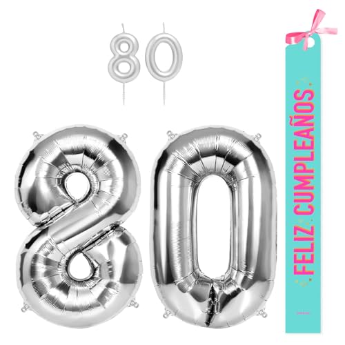 OH YEAH Dekorationsset zum 80. Geburtstag, silberfarben, Folienballons, 100 cm + Kerzen + Band zum Geburtstag – Party 18 20 30 40 50 60 70 80 90 Jahre – Mann und Frau – geeignet für Helio OH YEAH Dekorationsset zum 80. Geburtstag, silberfarben, Folienballons, 100 cm + Kerzen + Band zum Geburtstag – Party 18 20 30 40 50 60 70 80 90 Jahre – Mann und Frau – geeignet für Helio von OH YEAH