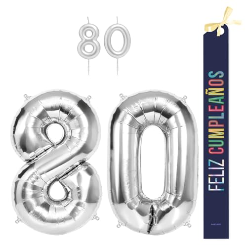 OH YEAH Dekorationsset zum 80. Geburtstag, silberfarben, Folienballons, 100 cm + Kerzen + Band zum Geburtstag – Party 18 20 30 40 50 60 70 80 90 Jahre – Mann und Frau – geeignet für Helio OH YEAH Dekorationsset zum 80. Geburtstag, silberfarben, Folienballons, 100 cm + Kerzen + Band zum Geburtstag – Party 18 20 30 40 50 60 70 80 90 Jahre – Mann und Frau – geeignet für Helio von OH YEAH