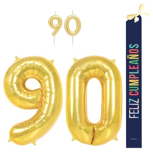 OH YEAH Dekorationsset zum 90. Geburtstag, goldfarben, Folienballons, 100 cm + Kerzen + Band zum Geburtstag – Party 18 20 30 40 50 60 70 80 90 Jahre – Mann und Frau – geeignet für Helio OH YEAH Dekorationsset zum 90. Geburtstag, goldfarben, Folienballons, 100 cm + Kerzen + Band zum Geburtstag – Party 18 20 30 40 50 60 70 80 90 Jahre – Mann und Frau – geeignet für Helio von OH YEAH