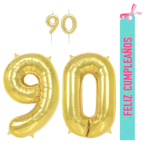 OH YEAH Dekorationsset zum 90. Geburtstag, goldfarben, Folienballons, 100 cm + Kerzen + Band zum Geburtstag – Party 18 20 30 40 50 60 70 80 90 Jahre – Mann und Frau – geeignet für Helio OH YEAH Dekorationsset zum 90. Geburtstag, goldfarben, Folienballons, 100 cm + Kerzen + Band zum Geburtstag – Party 18 20 30 40 50 60 70 80 90 Jahre – Mann und Frau – geeignet für Helio von OH YEAH