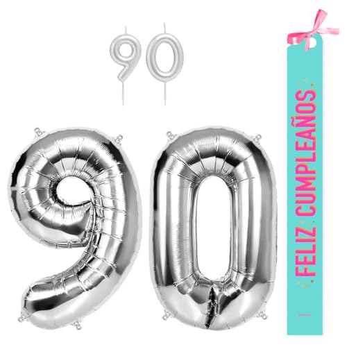 OH YEAH Dekorationsset zum 90. Geburtstag, silberfarben, Folienballons, 100 cm + Kerzen + Band zum Geburtstag – Party 18 20 30 40 50 60 70 80 90 Jahre – Mann und Frau – geeignet für Helio OH YEAH Dekorationsset zum 90. Geburtstag, silberfarben, Folienballons, 100 cm + Kerzen + Band zum Geburtstag – Party 18 20 30 40 50 60 70 80 90 Jahre – Mann und Frau – geeignet für Helio von OH YEAH