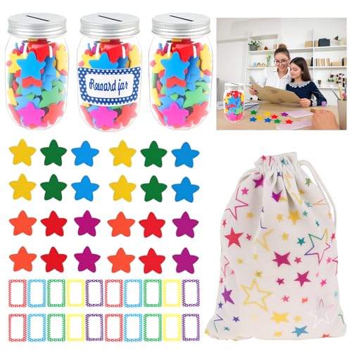 OHLLWERD Star Belohnungsglas für Kinder, 3 Stück Belohnungsgläser für Verhaltensmarken, 200 Stück Sterne, 20 Stück Namensschilder und Geschenktüte für Klassenzimmer, Belohnungssystem für Kinder, OHLLWERD Star Belohnungsglas für Kinder, 3 Stück Belohnungsgläser für Verhaltensmarken, 200 Stück Sterne, 20 Stück Namensschilder und Geschenktüte für Klassenzimmer, Belohnungssystem für Kinder, von OHLLWERD