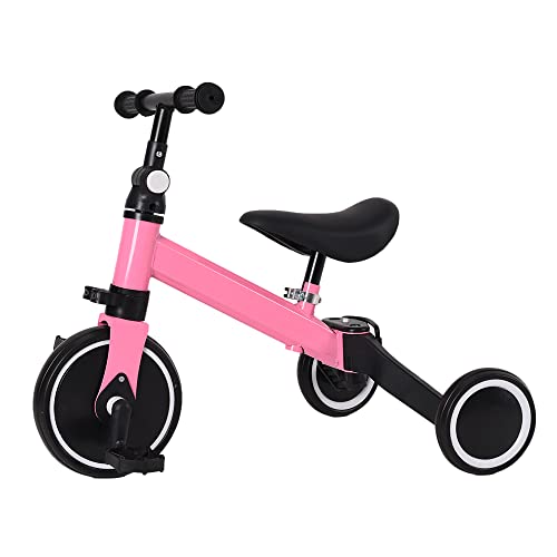 3-in-1 Dreirad für Babys, skalierbar, Dreirad, Kinderfahrrad, Mini-Laufrad, Laufrad, mit Schiebegriff und abnehmbaren Pedalen, Dreirad zum Schieben, für Mädchen und Jungen (Pulver) von OHMG
