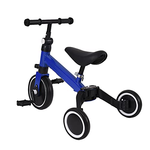 Laufrad für Kinder, Dreirad 4-in-1 für Kleinkinder mit Lenkgriff, Dreirad für Kinder, mit Putter, Dreirad mit Pedalen, umbaubar mit 3 EVA-Rädern (blau) von OHMG