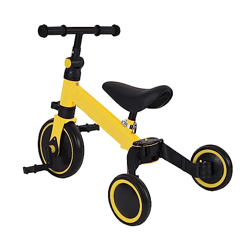 Laufrad für Kinder, Dreirad 4-in-1 für Kleinkinder mit Lenkgriff, Dreirad für Kinder, mit Putter, Dreirad mit Pedalen, umbaubar mit 3 EVA-Rädern (gelb) von OHMG
