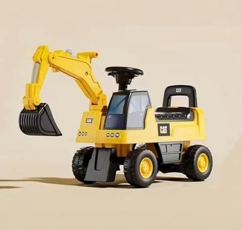 OHMG Sitzbagger, Rutscherfahrzeug mit Schaufel, Aufsitzbagger, Kinderbagger zum draufsitzen mit Hupe, Stauraum unter Sitz, Rutschauto für Kinder ab 18 Monaten,Gelb (50 * 30 * 60cm) von OHMG