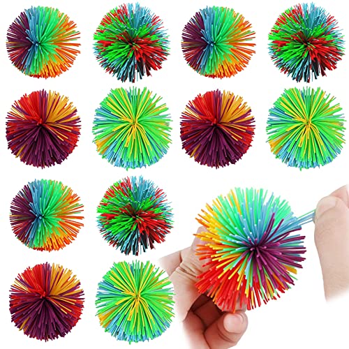 Stringy Balls 12 Stücke AFFE Stringy Balls wuschelball Sensory Fidget Regenbogen Bunt Pom Ball Zum Stressabbau Wuschelball Silikon Strähniger Bouncy Stress Balls Flauschiger Jugging Ball Sensorische von OHSN