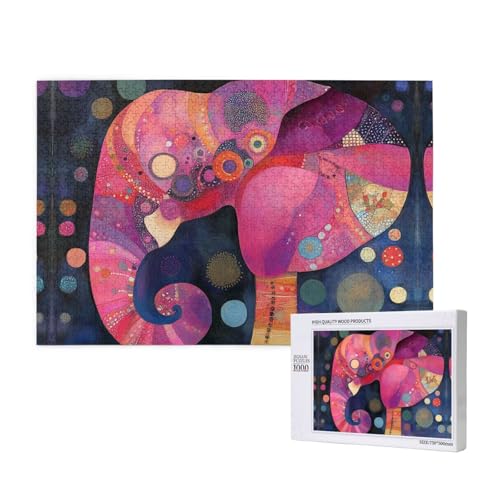 Abstrakter farbiger Elefant, 1000 Puzzles für Erwachsene, anspruchsvolle Puzzles, perfekt für Spieleabende, fertige Puzzle-Größen von 29,5 x 19,7 cm von OIBNKCN