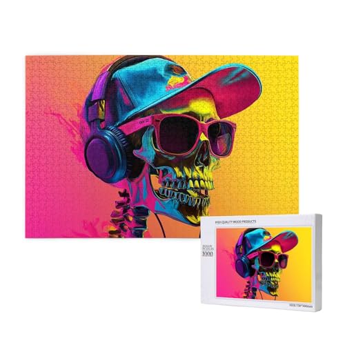 Abstrakter farbiger Totenkopf, 1000 Puzzles für Erwachsene, anspruchsvolle Puzzles, perfekt für Spieleabende, fertige Puzzle-Größen von 29,5 x 19,7 cm von OIBNKCN