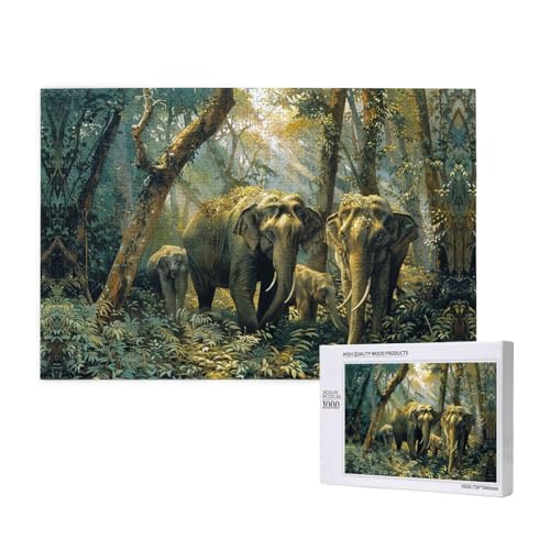 Afrikanische Elefanten 1000 Erwachsenenpuzzles – herausfordernde Puzzles, perfekt für Spieleabende – fertige Puzzle-Größen von 29,5 x 19,7 cm von OIBNKCN