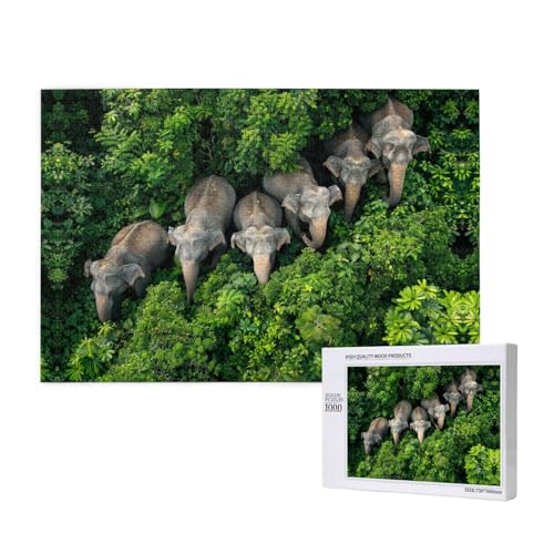 Afrikanische Elefanten spazieren 1000 Erwachsenenrätsel – herausfordernde Puzzles, perfekt für Spieleabende – fertige Puzzle-Größen von 29,5 x 19,7 cm von OIBNKCN