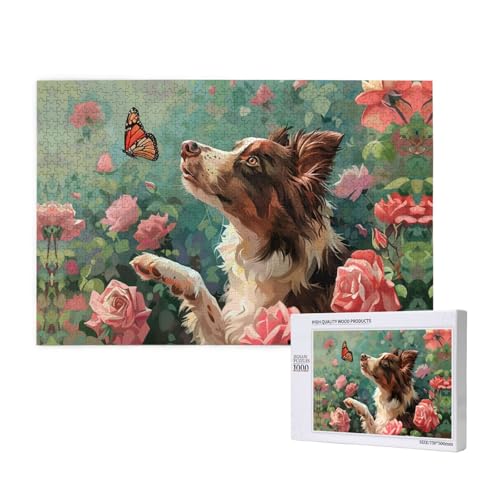 Border Collie 1000 Puzzles für Erwachsene, herausfordernde Puzzles, perfekt für Spieleabende, fertige Puzzle-Größen von 29,5 x 19,7 cm von OIBNKCN