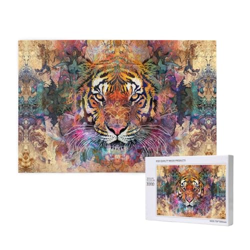 Bunt gerenderter Löwe 1000 Erwachsenenpuzzles – herausfordernde Puzzles, perfekt für Spielabende – fertige Puzzle-Größen von 29,5 x 19,7 cm von OIBNKCN