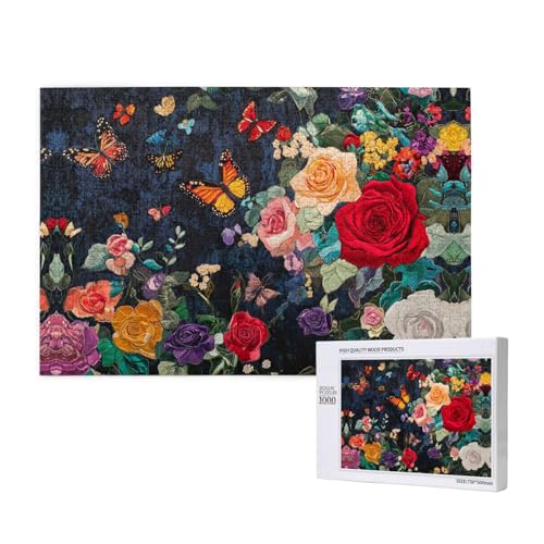 Bunte Blumen in Clustern, 1000 Puzzles für Erwachsene, anspruchsvolle Puzzles, perfekt für Spieleabende, fertige Puzzle-Größen von 29,5 x 19,7 cm von OIBNKCN