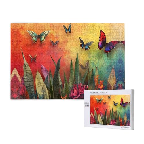 Bunte Schmetterlinge, 1000 Puzzles für Erwachsene, anspruchsvolle Puzzles, perfekt für Spieleabende, fertige Puzzle-Größen von 29,5 x 19,7 cm von OIBNKCN