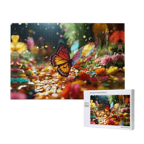 Bunte Schmetterlinge tanzen 1000 Erwachsenenpuzzles – herausfordernde Puzzles, perfekt für Spielabende – fertige Puzzle-Größen von 29,5 x 19,7 cm von OIBNKCN