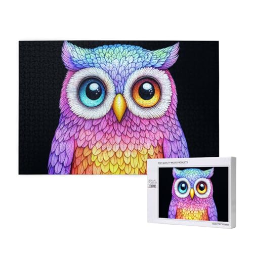Bunte niedliche Eule, 1000 Puzzles für Erwachsene, anspruchsvolle Puzzles, perfekt für Spieleabende, fertige Puzzle-Größen von 29,5 x 19,7 cm von OIBNKCN