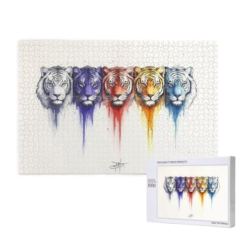 Buntes Löwenkopf-Puzzle für Erwachsene, herausfordernde Puzzlespiele, perfekt für Spieleabende, komplette Puzzle-Größen von 75 x 50 cm von OIBNKCN