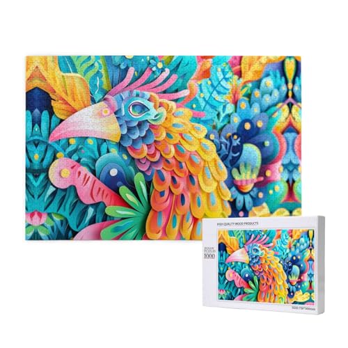 Buntes Vogelmuster, 1000 Puzzles für Erwachsene, anspruchsvolle Puzzles, perfekt für Spieleabende, fertige Puzzle-Größen von 29,5 x 19,7 cm von OIBNKCN