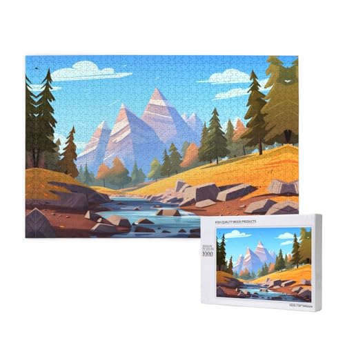 Cartoon Landschaft Landschaft 1000 Erwachsene Puzzles - Herausfordernde Puzzles Perfekt für Spielabende - Fertige Puzzle-Größen von 29,5 x 19,7 von OIBNKCN