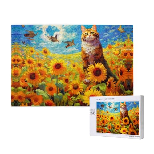 Cat in Garden 1000 Puzzles für Erwachsene, herausfordernde Puzzle, perfekt für Spieleabende, komplette Puzzle-Größen von 75,9 x 50,8 cm von OIBNKCN