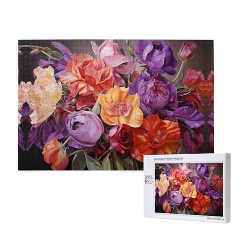 Charmanter und edler Blumenstrauß 1000 Erwachsenenpuzzles – herausfordernde Puzzles, perfekt für Spieleabende – fertige Puzzle-Größen von 29,5 x 19,7 cm von OIBNKCN