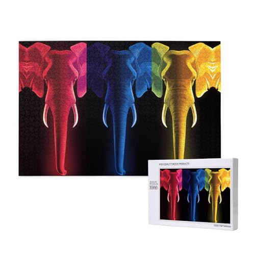 Colorful Elephant 1000 Erwachsenenpuzzles – herausfordernde Puzzles, perfekt für Spieleabende – fertige Puzzle-Größen von 29,5 x 19,7 cm von OIBNKCN