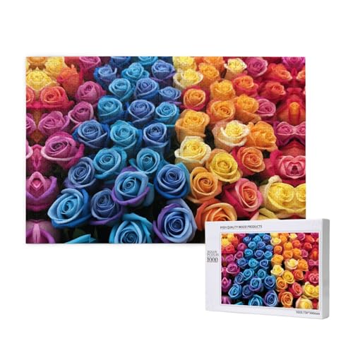Colorful Roses 1000 Erwachsenenpuzzles – herausfordernde Puzzles, perfekt für Spieleabende – fertige Puzzle-Größen von 29,5 x 19,7 cm von OIBNKCN