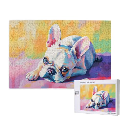 Ein kleiner Hund liegend 1000 Erwachsenenpuzzles – herausfordernde Puzzles, perfekt für Spieleabende – fertige Puzzle-Größen von 29,5 x 19,7 cm von OIBNKCN