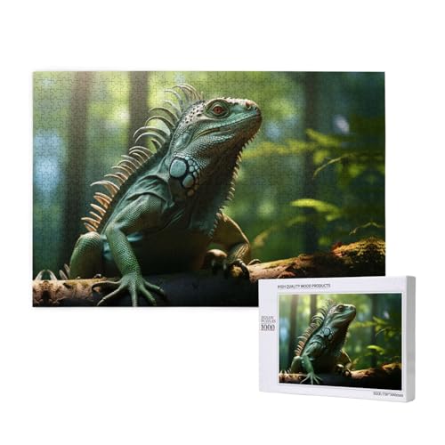 Focused Green Lizard 1000 Puzzles für Erwachsene, herausfordernde Puzzle, perfekt für Spieleabende, komplette Puzzle-Größen 75 x 50 cm von OIBNKCN