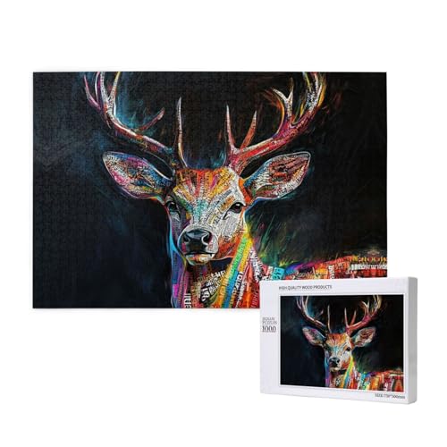 Focused Sika Deer 1000 Erwachsene Puzzles - Herausfordernde Puzzles, perfekt für Spieleabende - Fertige Puzzle-Größen von 29,5 x 19,7 von OIBNKCN