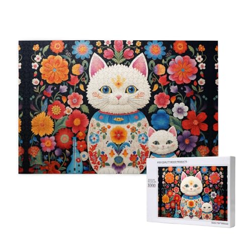 Lächelnde kleine Katze, 1000 Puzzles für Erwachsene, herausfordernde Puzzles, perfekt für Spieleabende, fertige Puzzle-Größen von 29,5 x 19,7 cm von OIBNKCN