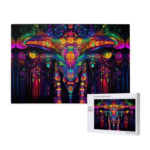 Mysterious Dreamlike Rhinoceros 1000 Erwachsenenrätsel – Herausfordernde Puzzles, perfekt für Spieleabende – fertige Puzzle-Größen von 29,5 x 19,7 cm von OIBNKCN