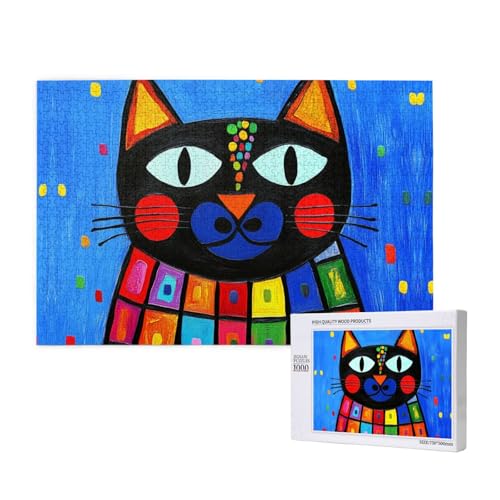Niedliche abstrakte Katze, 1000 Puzzles für Erwachsene, herausfordernde Puzzles, perfekt für Spieleabende, fertige Puzzle-Größen von 29,5 x 19,7 cm von OIBNKCN