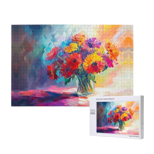 Ölgemälde mit buntem Blumenstrauß, 1000 Puzzles für Erwachsene, herausfordernde Puzzles, perfekt für Spieleabende, fertige Puzzle-Größen von 29,5 x 19,7 cm von OIBNKCN