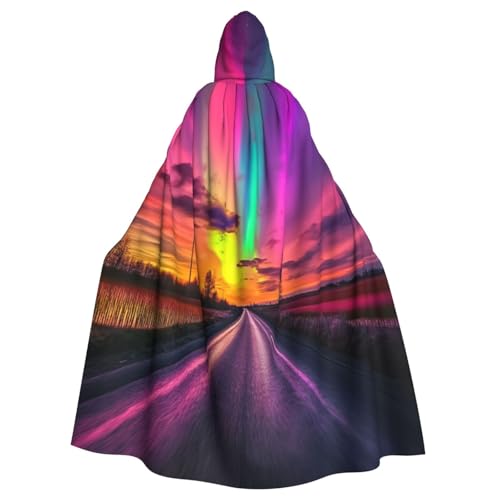 OIBNKCN Aurora at the Highway Kapuzenumhang für Damen und Herren, langlebiger und stilvoller schwarzer Umhang mit Kapuze für Halloween, Cosplay und mehr von OIBNKCN