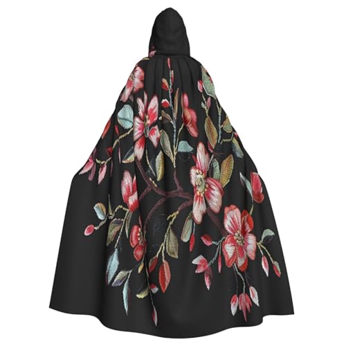 OIBNKCN Bestickter Blumen-Kapuzenumhang für Damen und Herren, langlebiger und stilvoller schwarzer Umhang mit Kapuze für Halloween, Cosplay und mehr. von OIBNKCN