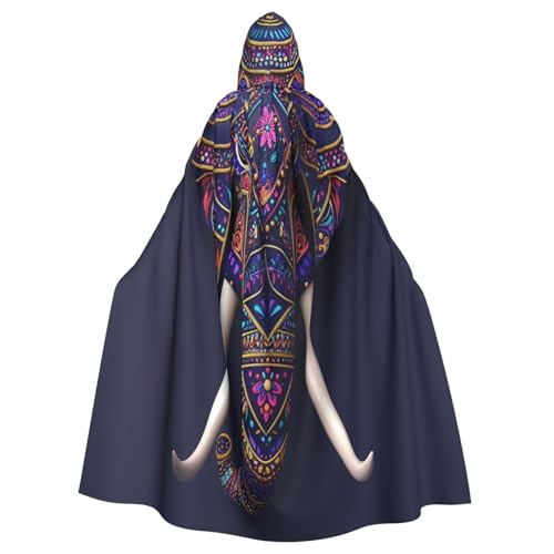 OIBNKCN Bestickter Elefantenkopf-Kapuzenumhang für Damen und Herren, langlebiger und stilvoller schwarzer Umhang mit Kapuze für Halloween, Cosplay und mehr. von OIBNKCN