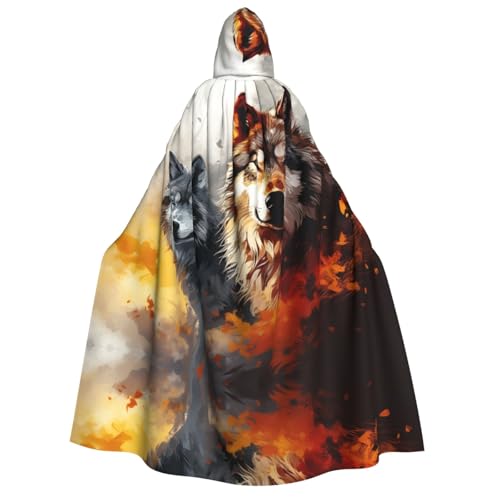 OIBNKCN Brave Wolf in Flames Halloween Kapuzenmantel für Erwachsene Männer Frauen Weihnachten Hoodies Umhang Rollenspiel Kostüme von OIBNKCN