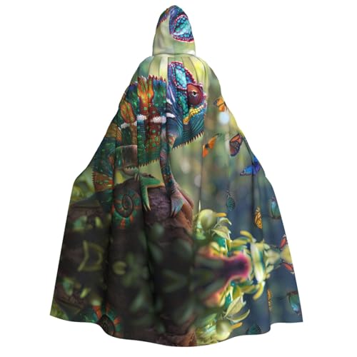 OIBNKCN Bunte Eidechsen Halloween-Bademantel mit Kapuze für Erwachsene, Männer und Frauen, Weihnachts-Kapuzenpullover, Umhang, Rollenspiel-Kostüme von OIBNKCN