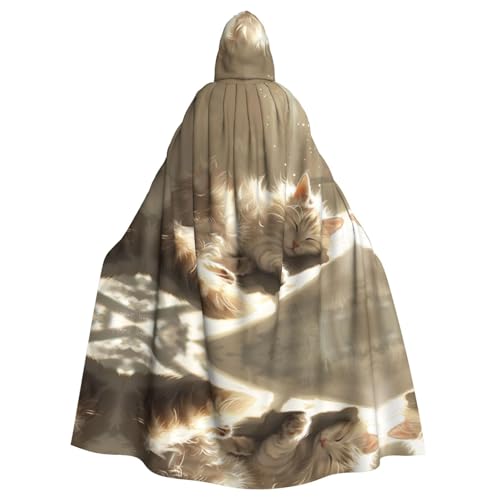 OIBNKCN Faule kleine Katze unter der Sonne, geeignet für Männer und Frauen, Erwachsenen-Bademäntel, Umhang, Ritter, stilvolle und coole Rollenspiel-Kostüme von OIBNKCN