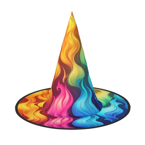 OIBNKCN Geheimnisvolle Regenbogen-Flammen Halloween-Hut Hexenhut – perfekt für Frauen, Männer, Hexenhut, Dekoration zum Aufhängen und für Partys von OIBNKCN