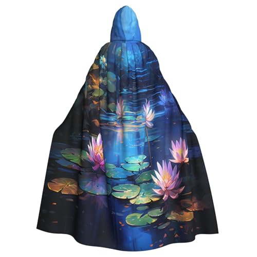 OIBNKCN Kapuzenumhang mit Lotusblumen für Damen und Herren, langlebiger und stilvoller schwarzer Umhang mit Kapuze für Halloween, Cosplay und mehr. von OIBNKCN