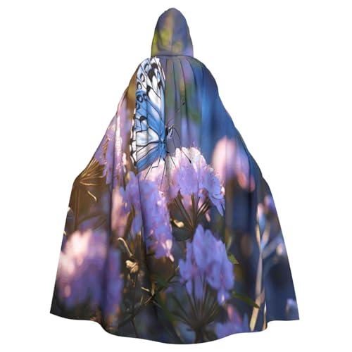 OIBNKCN Kapuzenumhang mit Schmetterlingen auf Blumen für Damen und Herren, langlebiger und stilvoller schwarzer Umhang mit Kapuze für Halloween, Cosplay und mehr. von OIBNKCN