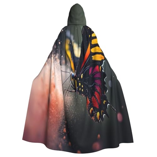 OIBNKCN Kapuzenumhang mit Schmetterlingen im Nebel für Damen und Herren, langlebiger und stilvoller schwarzer Umhang mit Kapuze für Halloween, Cosplay und mehr. von OIBNKCN